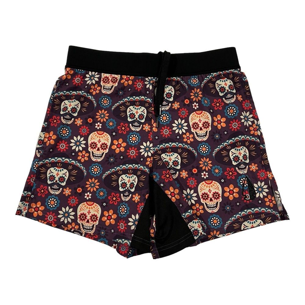 Tachuntfish Men's Small Day of the Dead‎ Drawstring Shorts  Stretch Athletic
